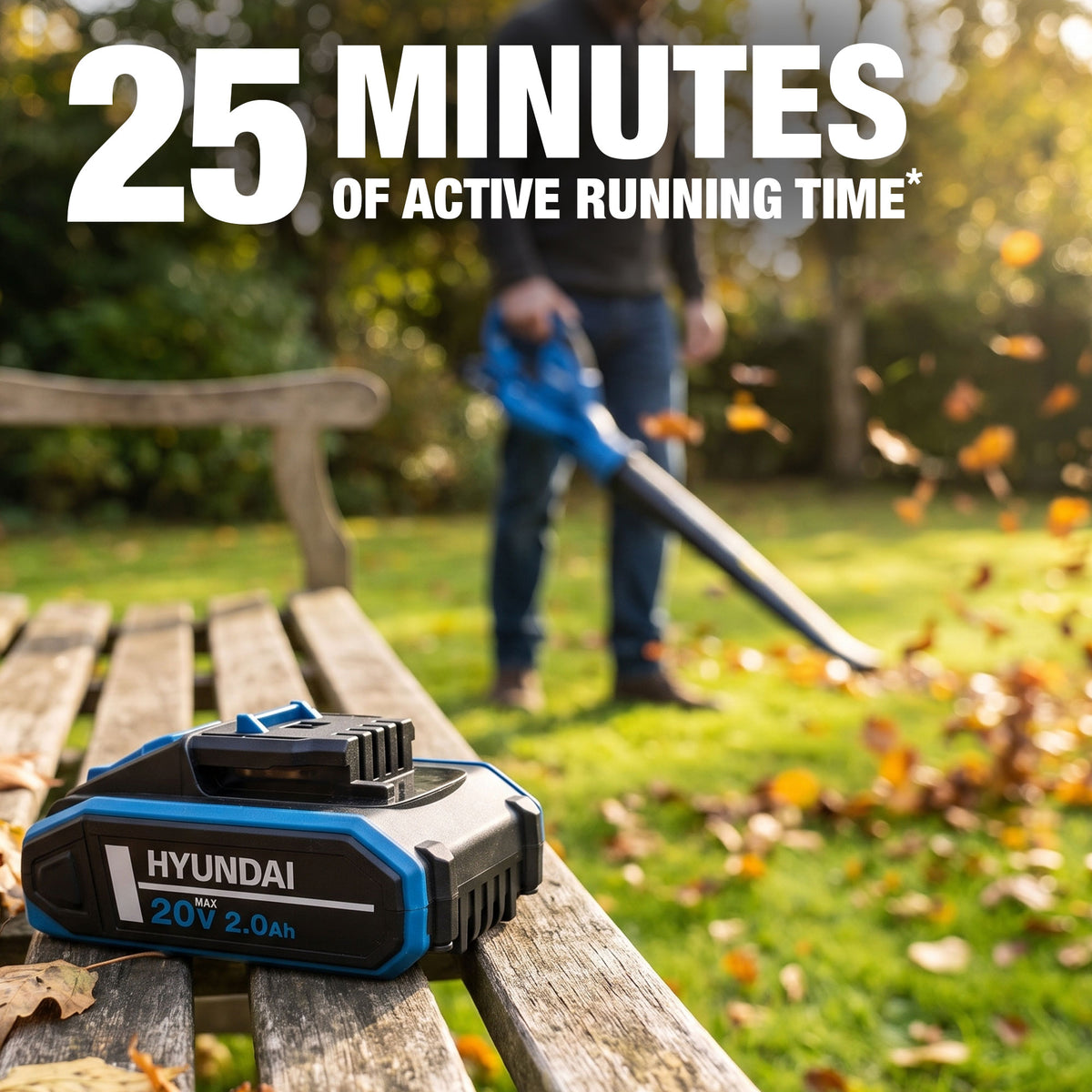 Hyundai 20V Cordless Leaf Blower, 200Km/h Air Speed, 2Ah Li-Ion Battery and Charger | HY20CB