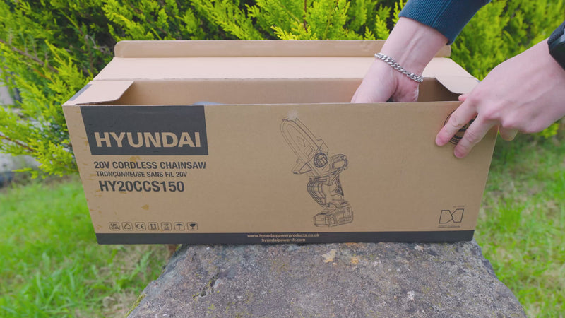 In use video of the Hyundai Mini Chainsaw with 6 inch bar.
