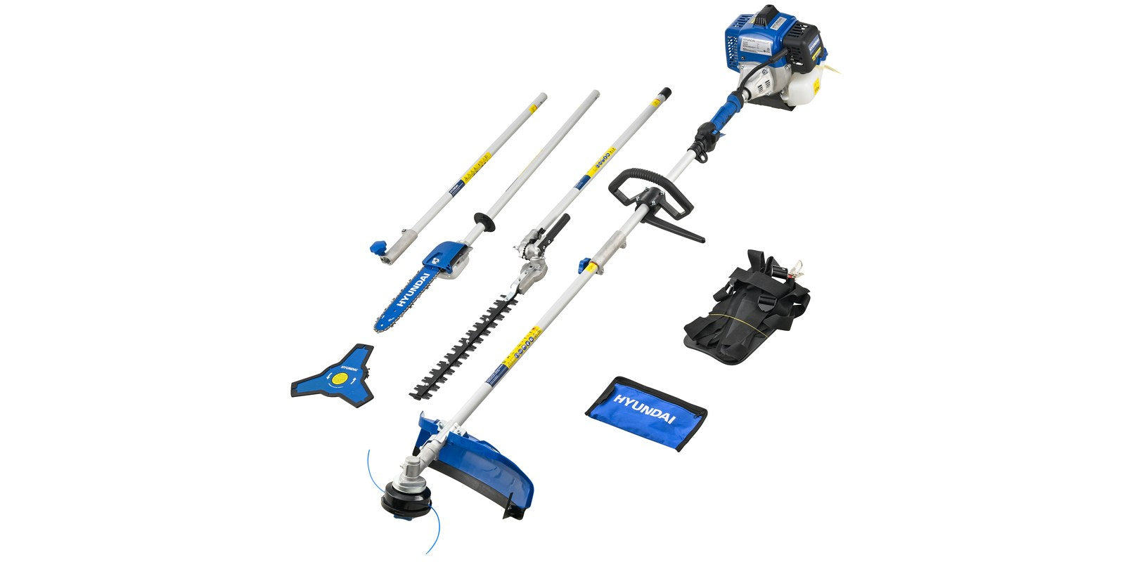 Hyundai HYMT5600X 56cc petrol garden multi tool, engine power head with grass trimmer, brushcutter, hedge trimmer, pole saw